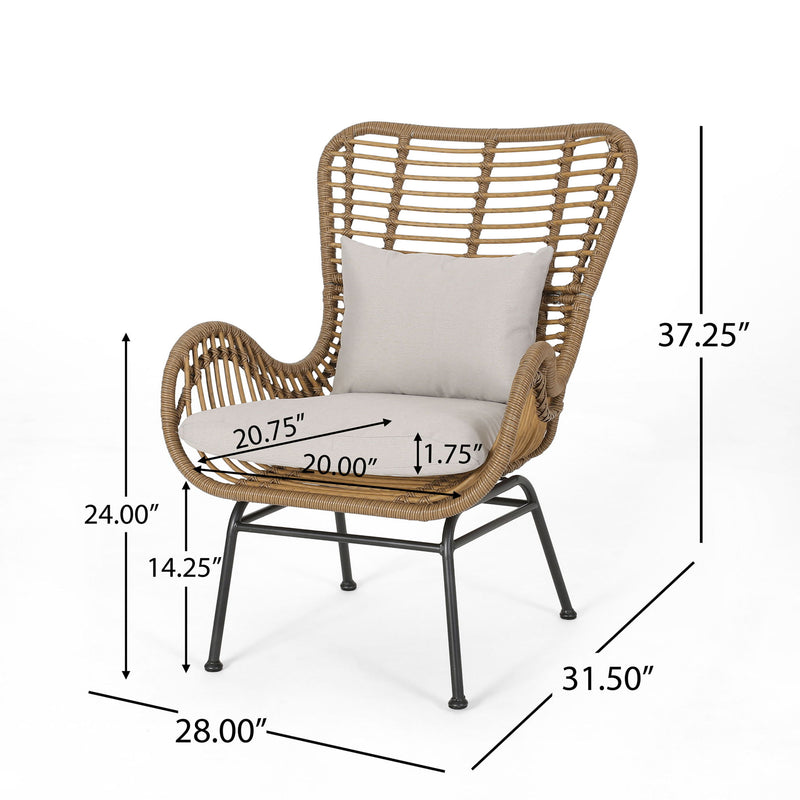 Outdoor Rattan Accent Chair With Metal Legs - Brown