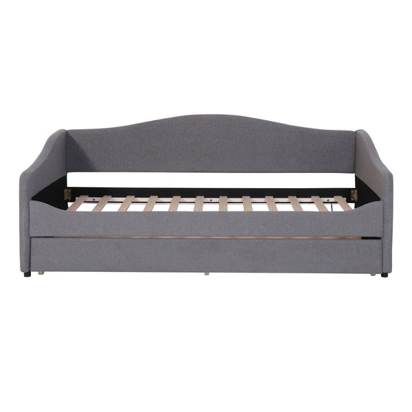 Twin Size Upholstered Daybed With Light And Trundle - Gray