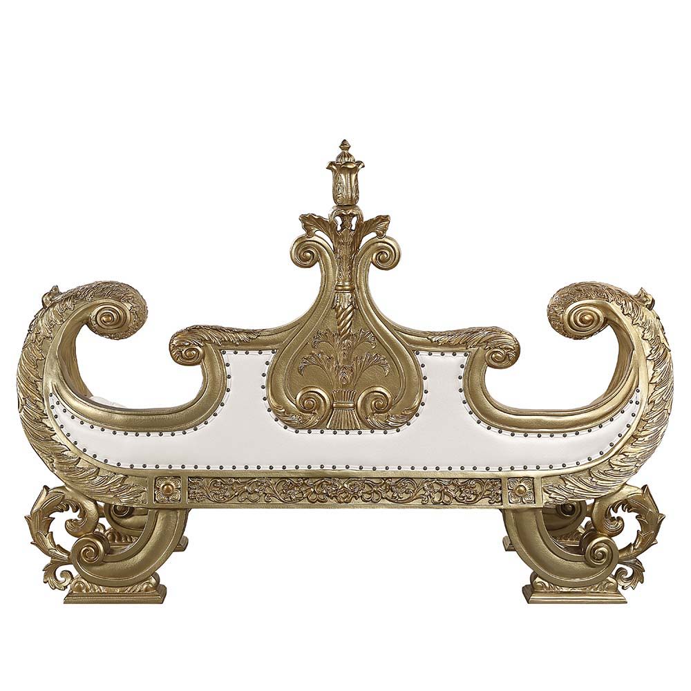 Bernadette - Bench - White Synthetic Leather Fabric & Gold - Urban Living Furniture (Los Angeles, CA)