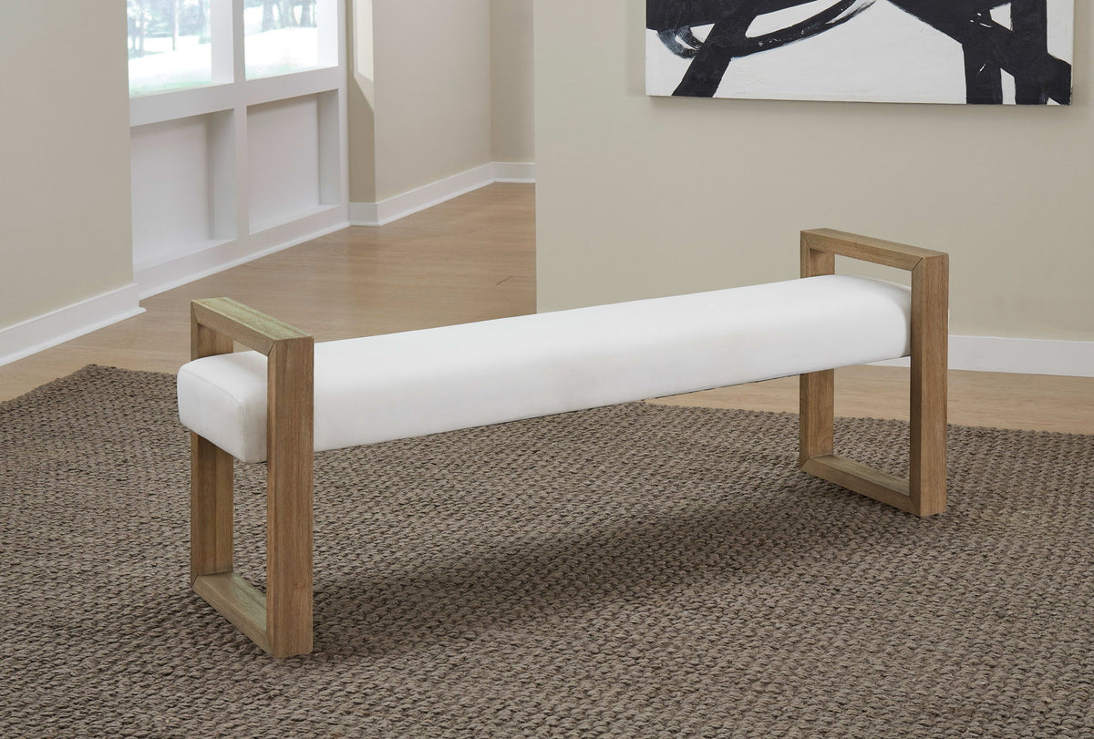 One - Modern Coastal Sled Leg Upholstered Dining Bench - White Pearl And Bisque