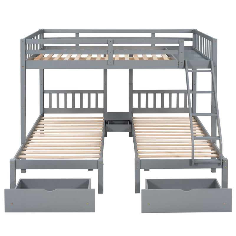 Triple Bunk Bed With Drawers And Guardrails