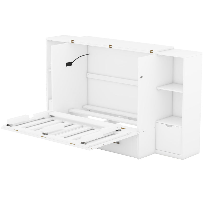 Murphy Bed With Shelves, Drawers And USB Ports