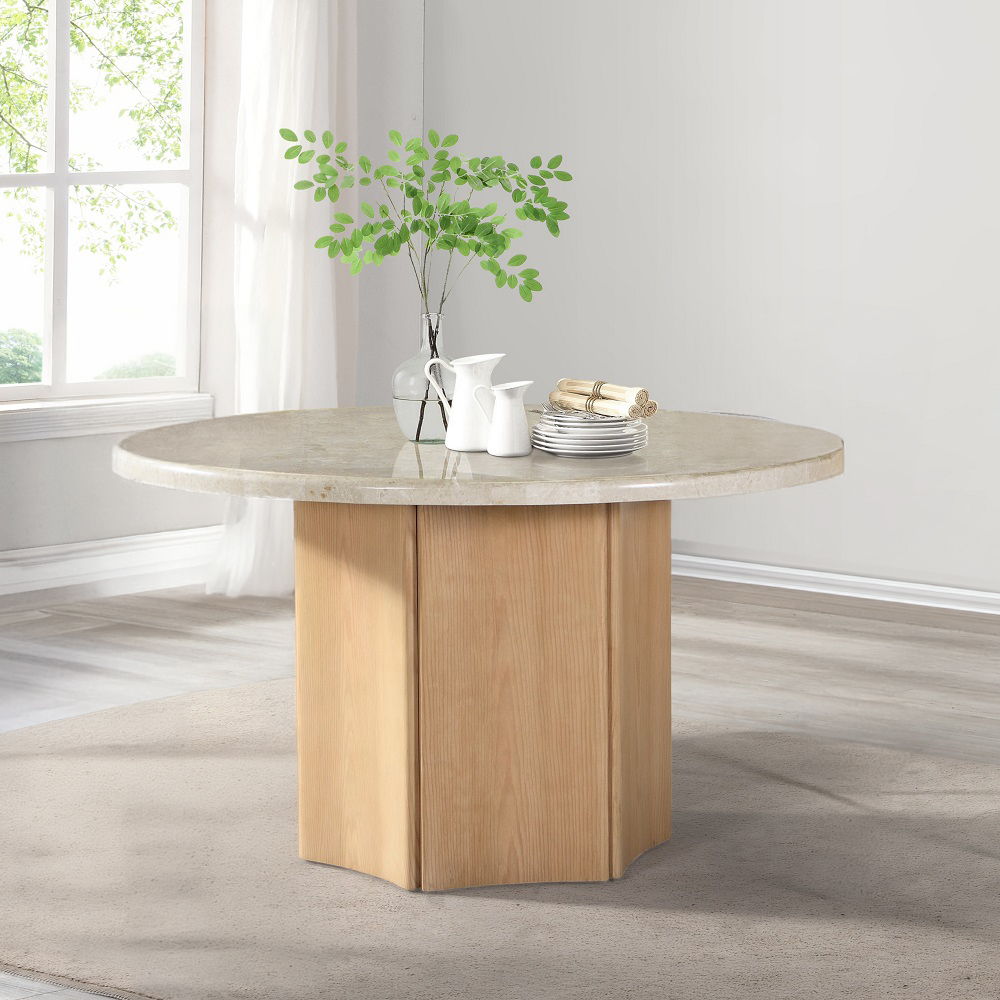 Adalynn - Round Dining Table With Marble Top - White & Weathered Gray Oak - Urban Living Furniture (Los Angeles, CA)