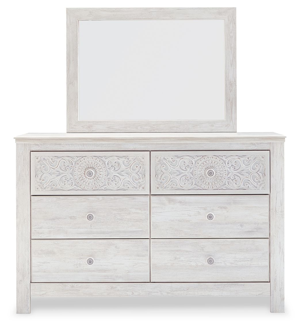 Paxberry - Dresser, Mirror - Medallion Drawer Pulls - Whitewash - Urban Living Furniture (Los Angeles, CA)