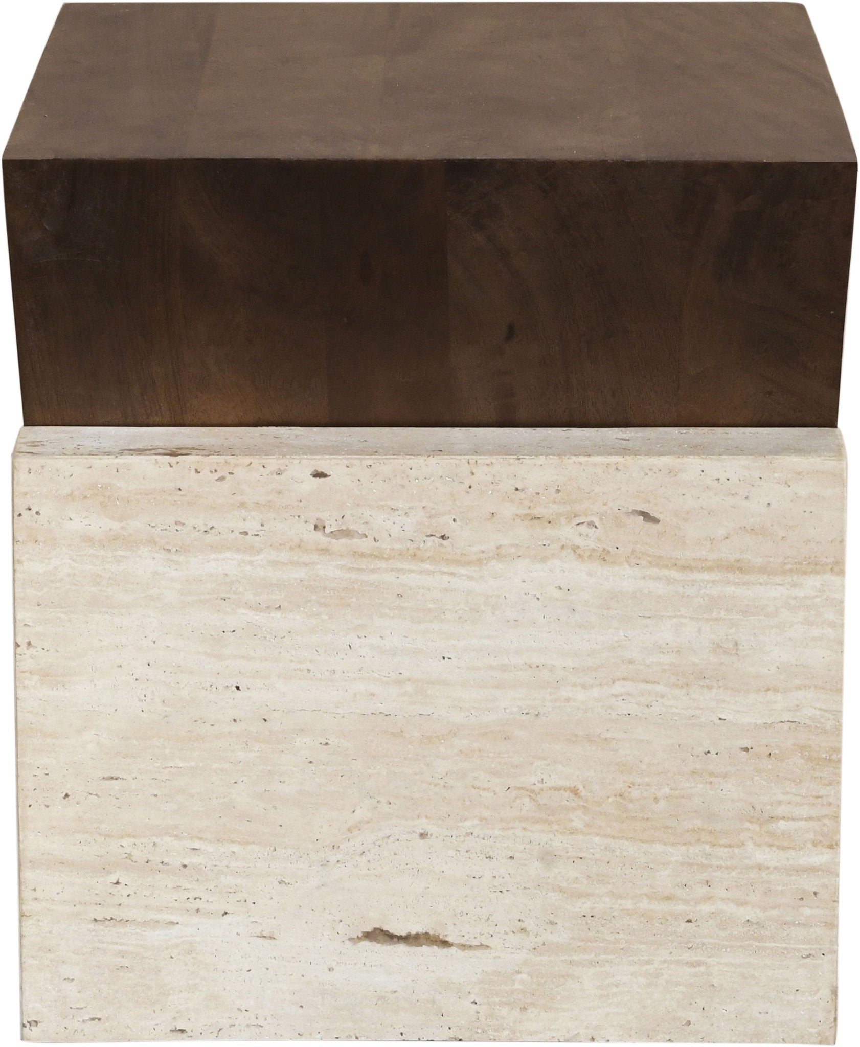 Opus - Travertine And Mango Wood End Table - Brown / Beige - Urban Living Furniture (Los Angeles, CA)