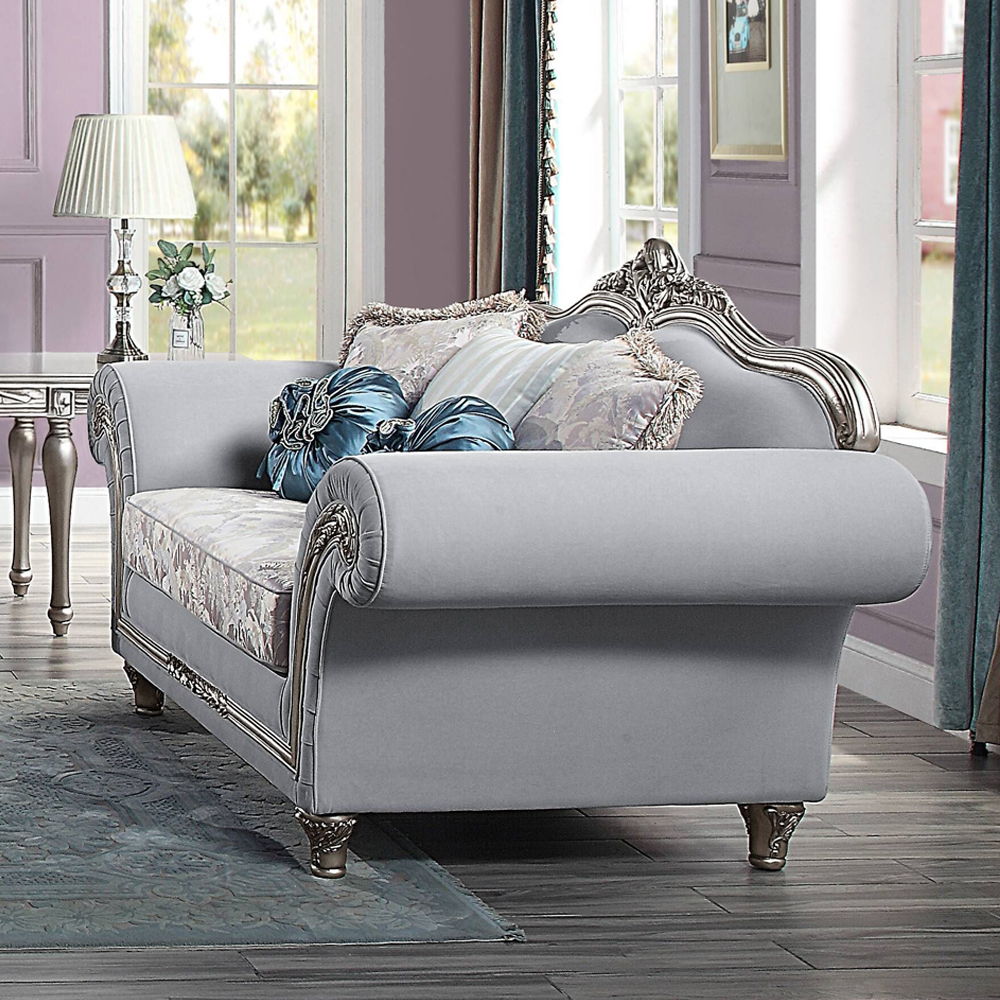 Pelumi - Loveseat With 5 Pillows - Light Gray Linen & Platinum - Urban Living Furniture (Los Angeles, CA)