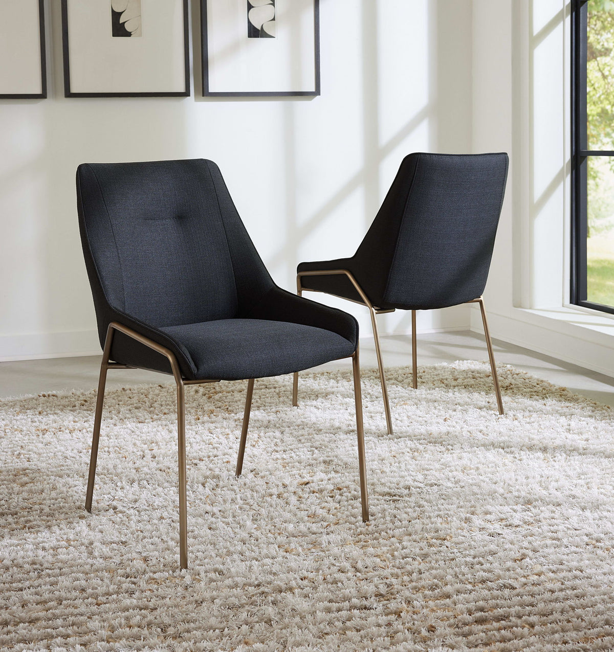 Sunrise - Cyrus Fabric Upholstered Dining Chair (Set of 2) - Coal And Brushed Bronze Metal
