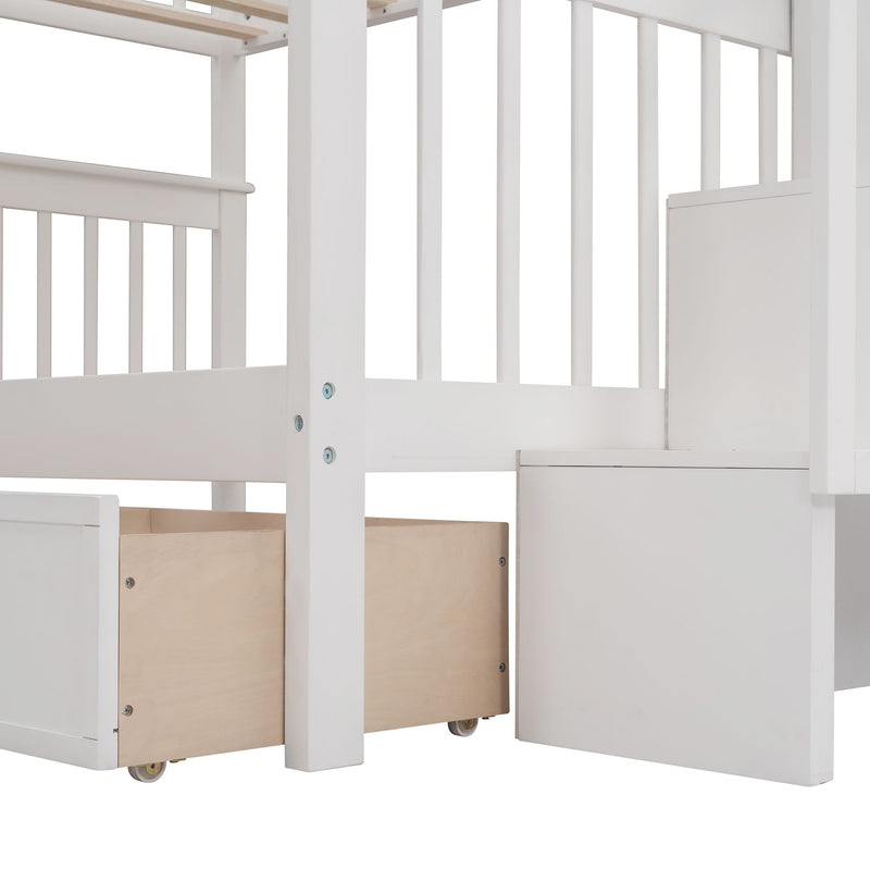 Stairway Bunk Bed With Storage And Guard Rail For Bedroom