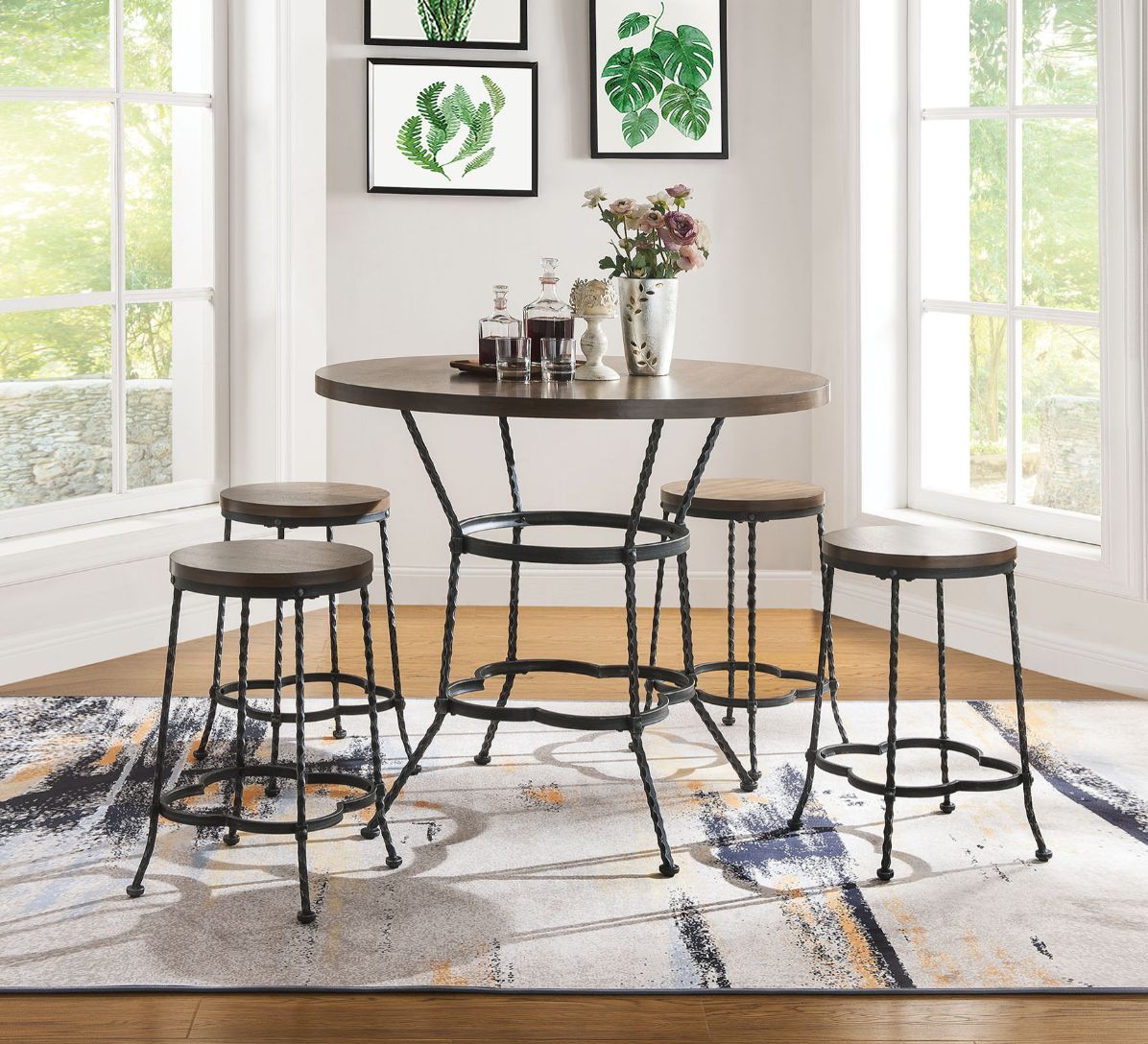 Qamar - Counter Height Set - Walnut & Antique Black - Urban Living Furniture (Los Angeles, CA)