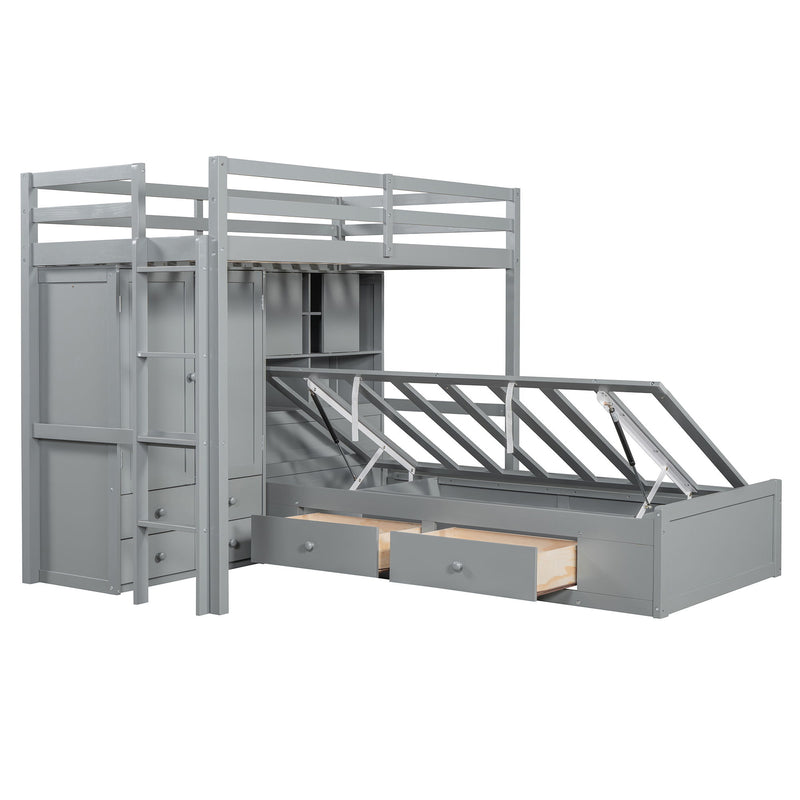Bunk Bed With Drawers, Wardrobe, Storage Shelves And Hydraulic