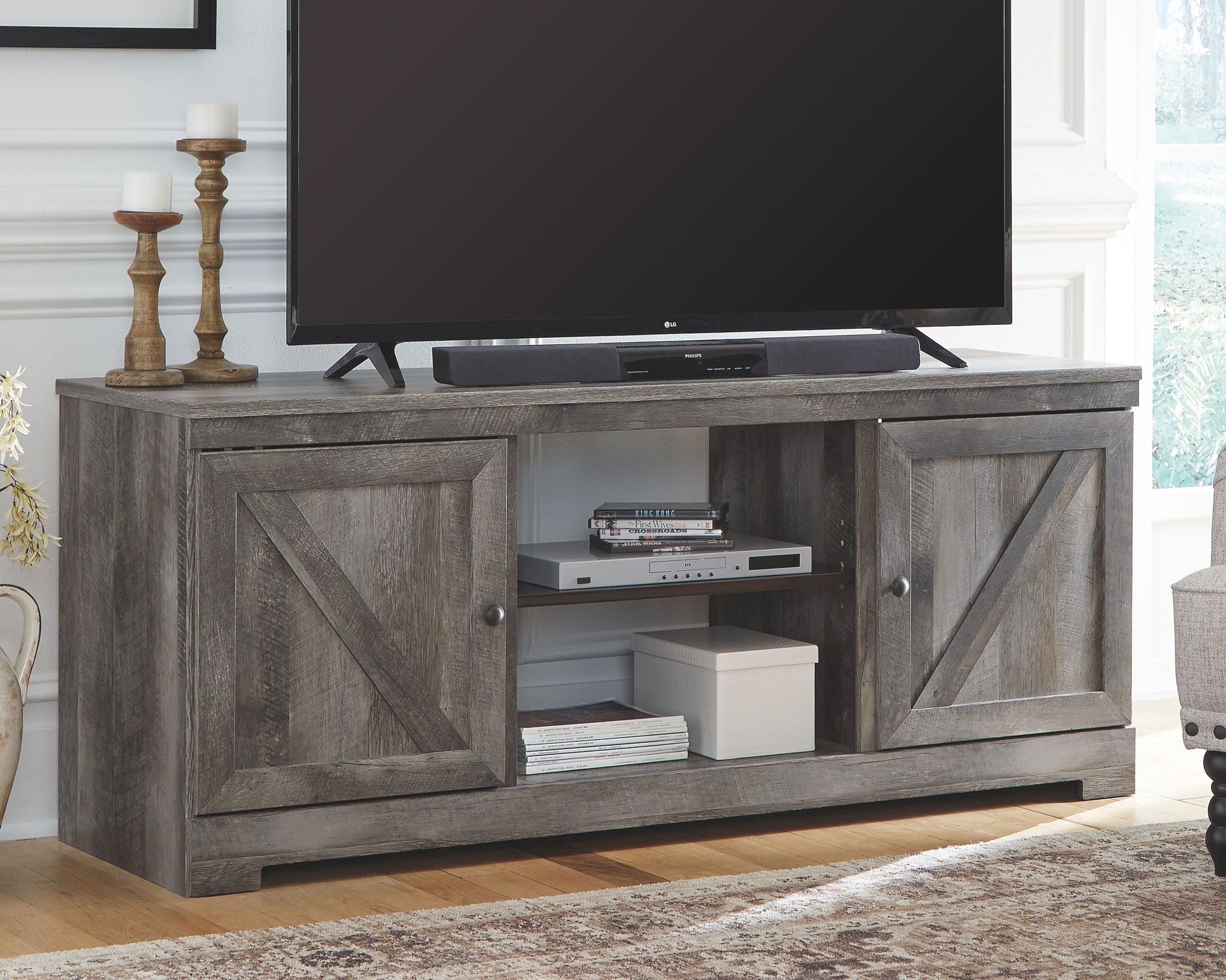 Wynnlow - Gray - 63" TV Stand With Glass/Stone Fireplace Insert - Urban Living Furniture (Los Angeles, CA)