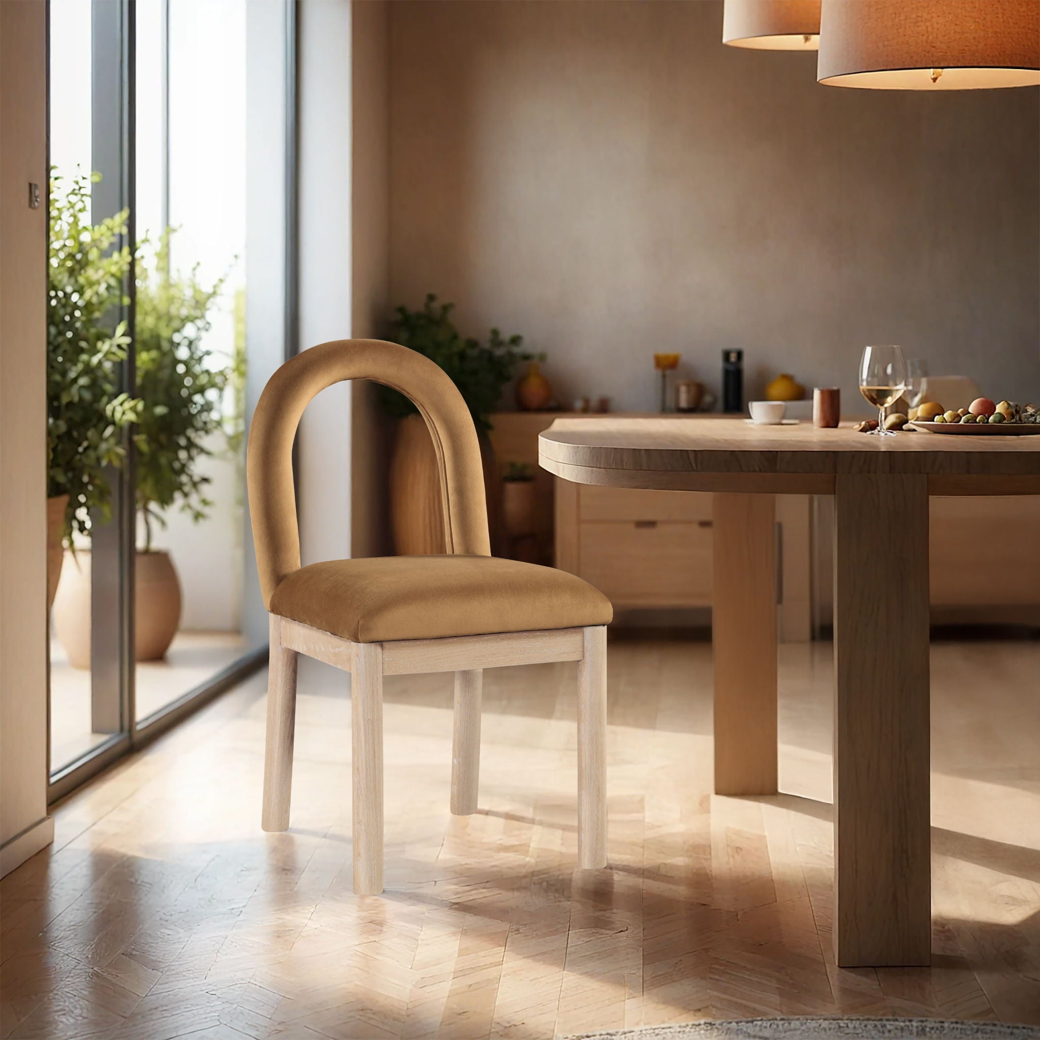 Conrad - Velvet Dining Chair With Natural Legs - Saddle - Urban Living Furniture (Los Angeles, CA)