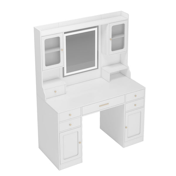 Elegant Vanity Table Set With Mirror, 6 Drawers & Shelves, Construction, Spacious Design - White