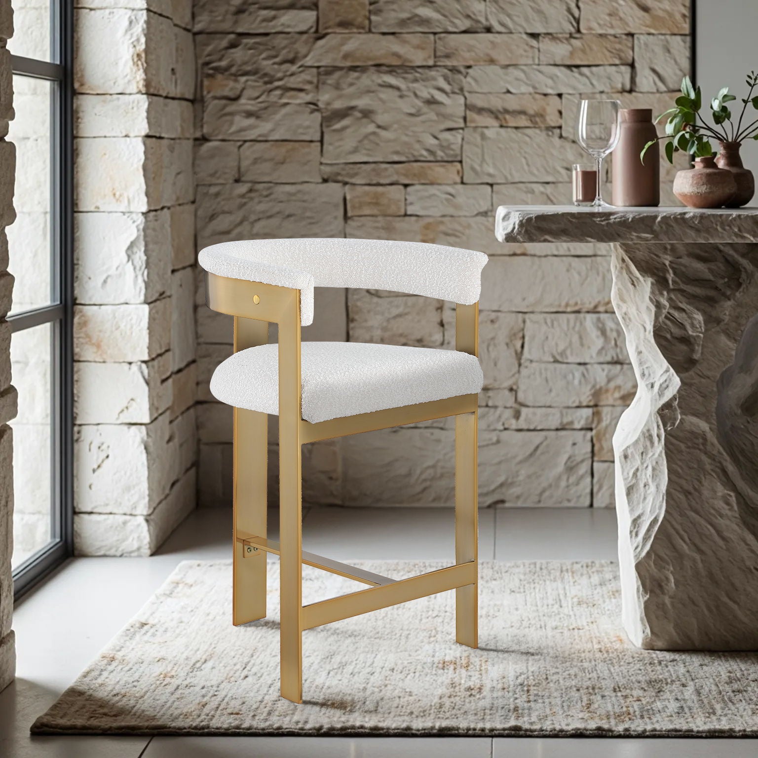 Romeo - Boucle Counter Stool With Gold Base (Set of 2) - Urban Living Furniture (Los Angeles, CA)