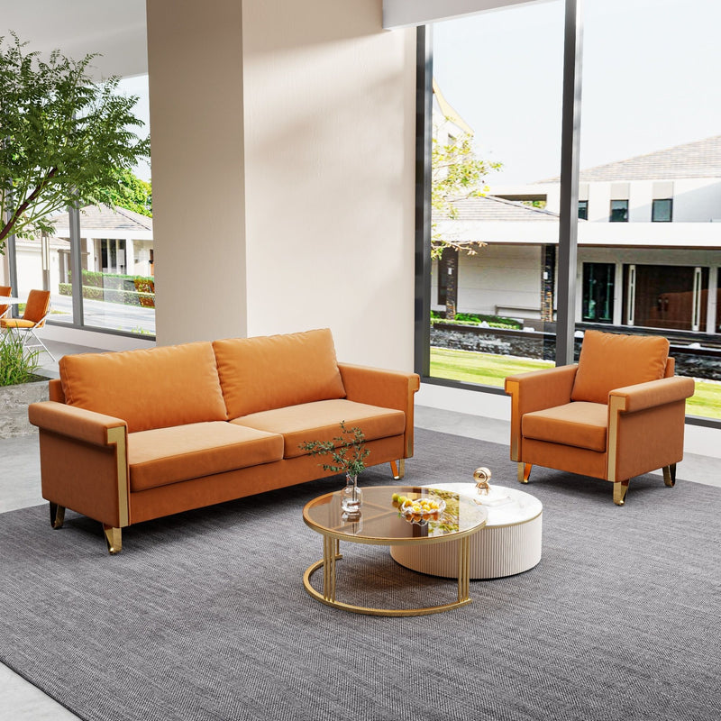 Luxury Velvet Sofa And Chair Set With Metal Accents
