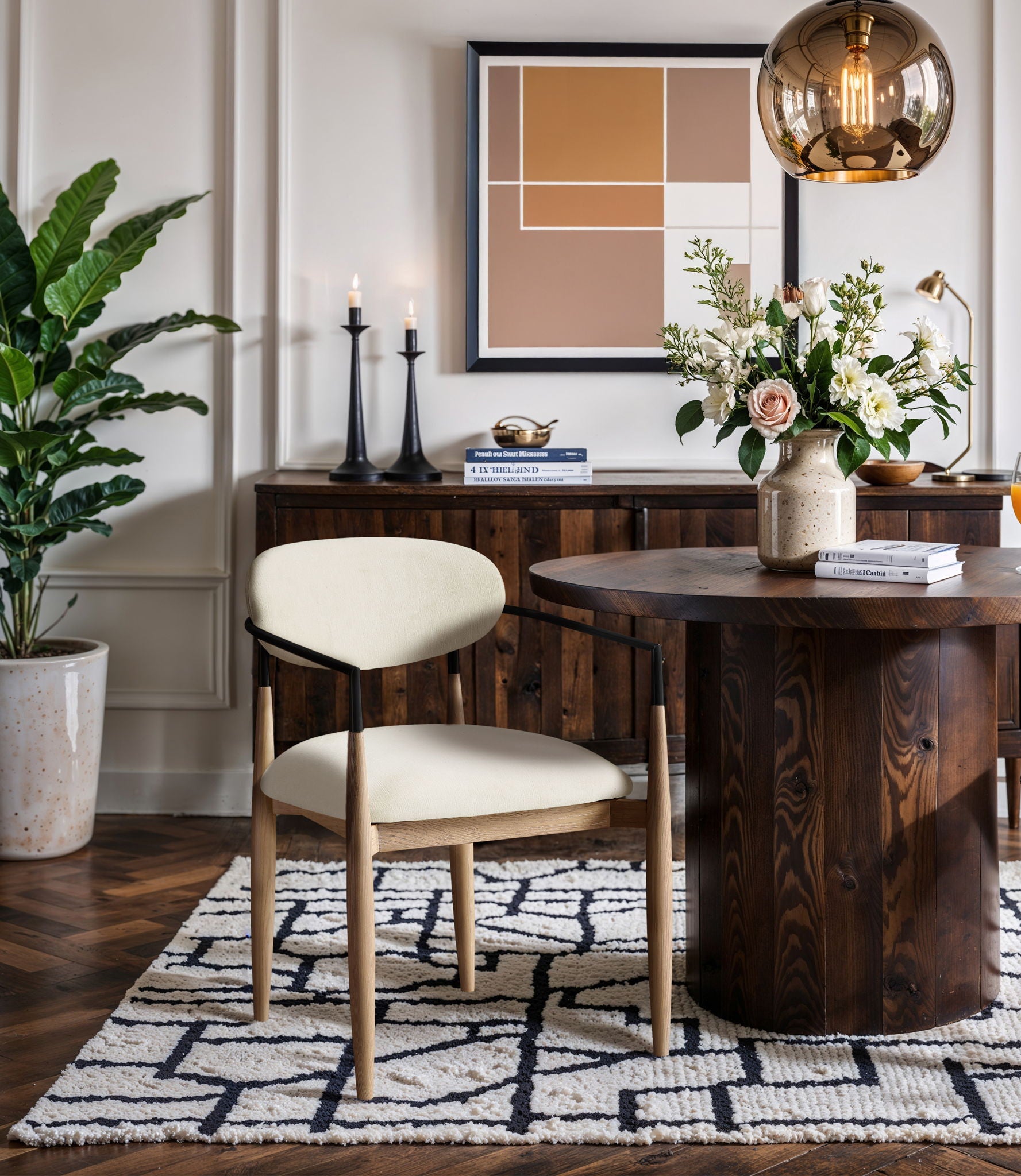 Riccio - Performance Fabric Upholstered Dining Arm Chair (Set of 2) With Light Brown Legs - Cream - Urban Living Furniture (Los Angeles, CA)