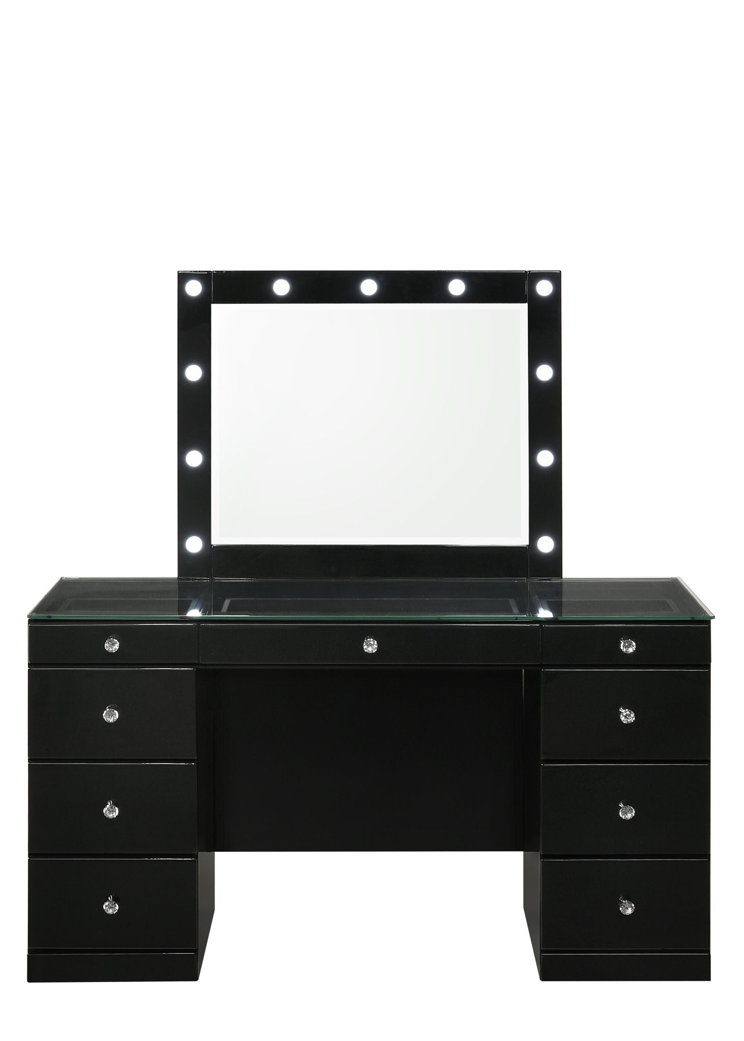 Avery - Vanity Desk With Glass Top, LED Mirror & Stool - Black - Urban Living Furniture (Los Angeles, CA)