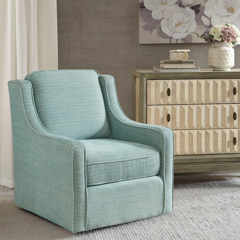 Swivel Chair With Foam Cushion / Black Metal Swivel - Dusty Aqua Chenille