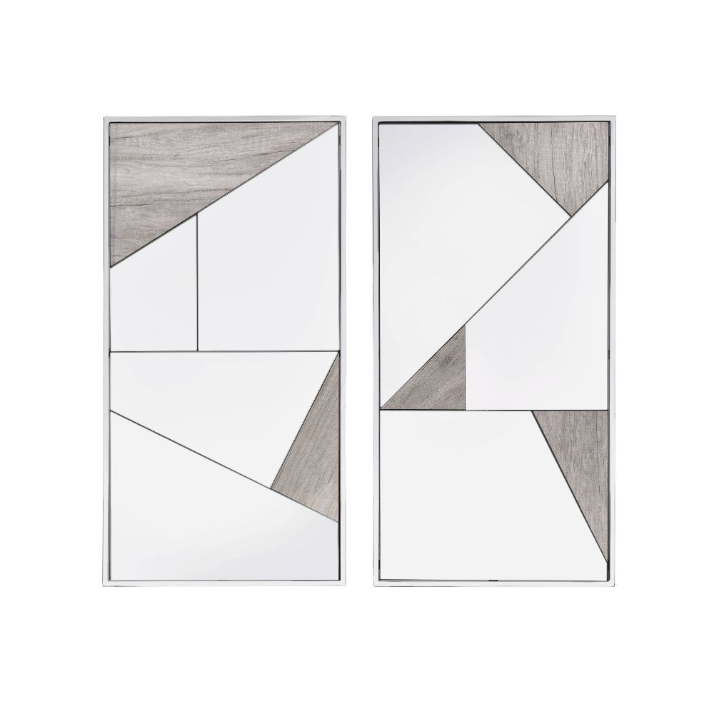 Chafik - Accent Mirror (Set of 2) - Mirrored, Natural Oak & Chrome - Urban Living Furniture (Los Angeles, CA)