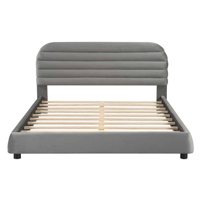 Upholstered Platform Bed Frame And Stylish Curve Shaped Design
