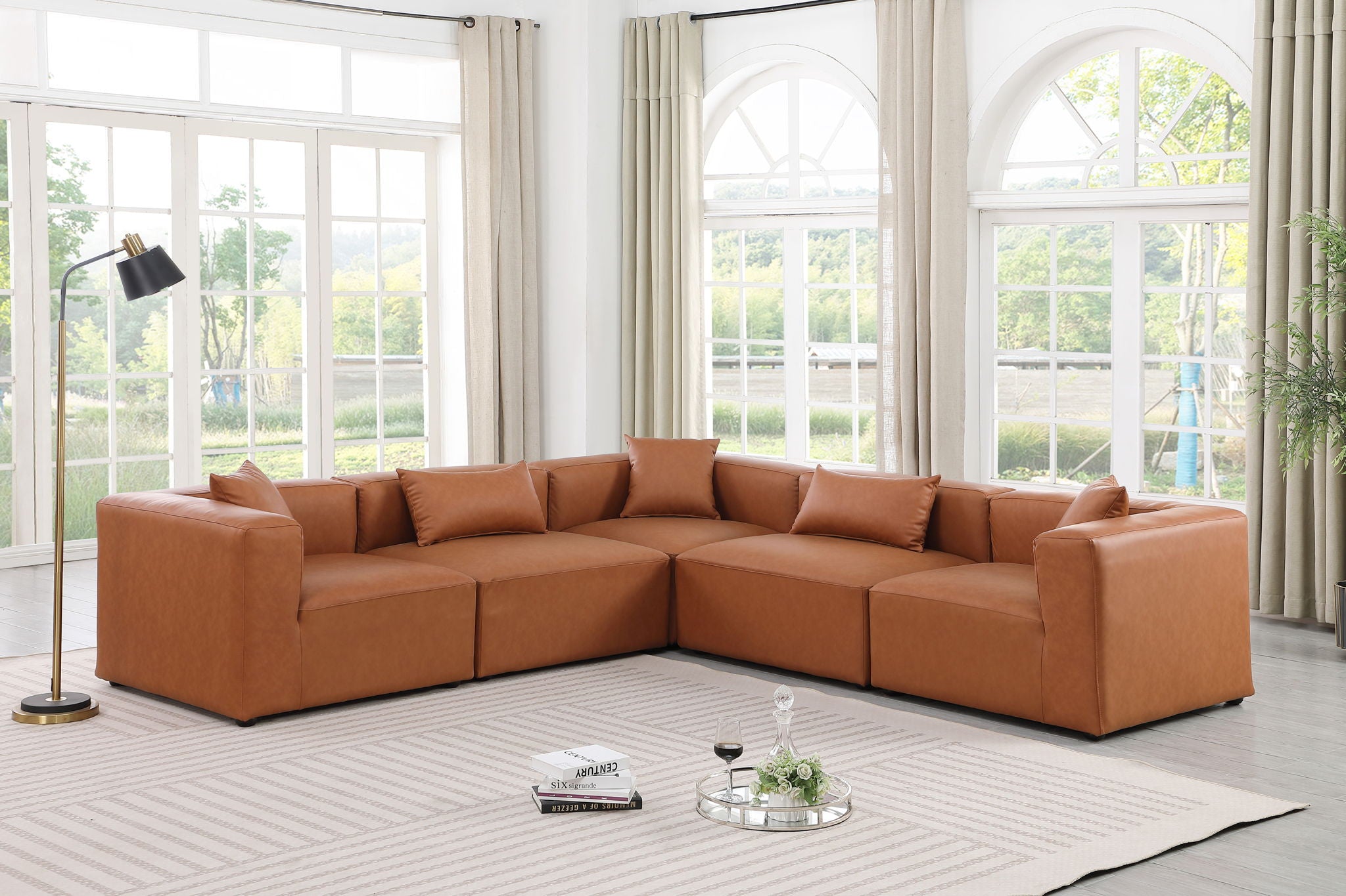 Cube - 5 Piece Modular Corner Sectional - Cognac - Urban Living Furniture (Los Angeles, CA)