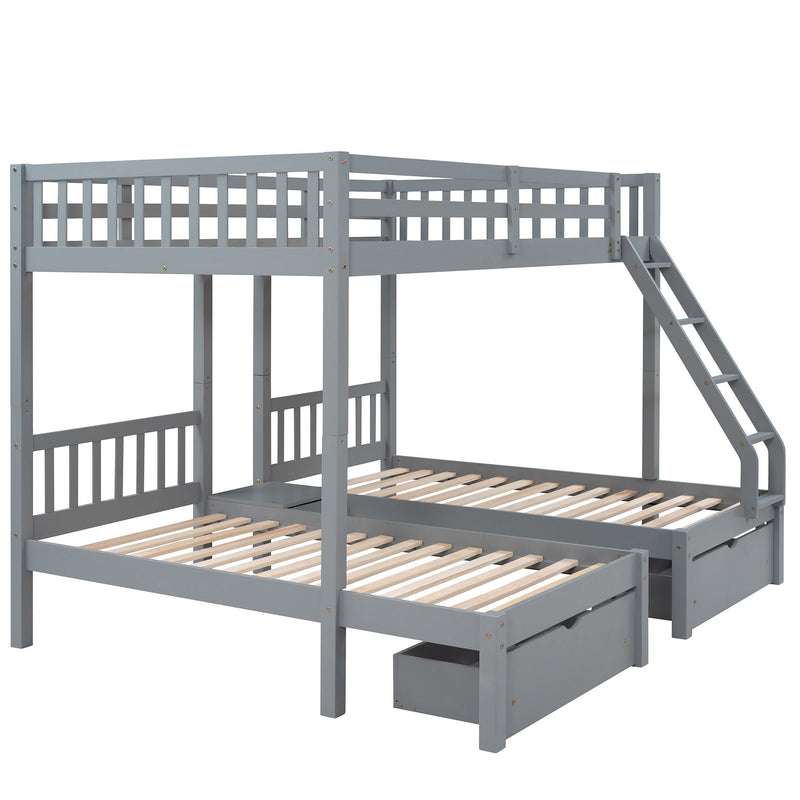 Triple Bunk Bed With Drawers And Guardrails