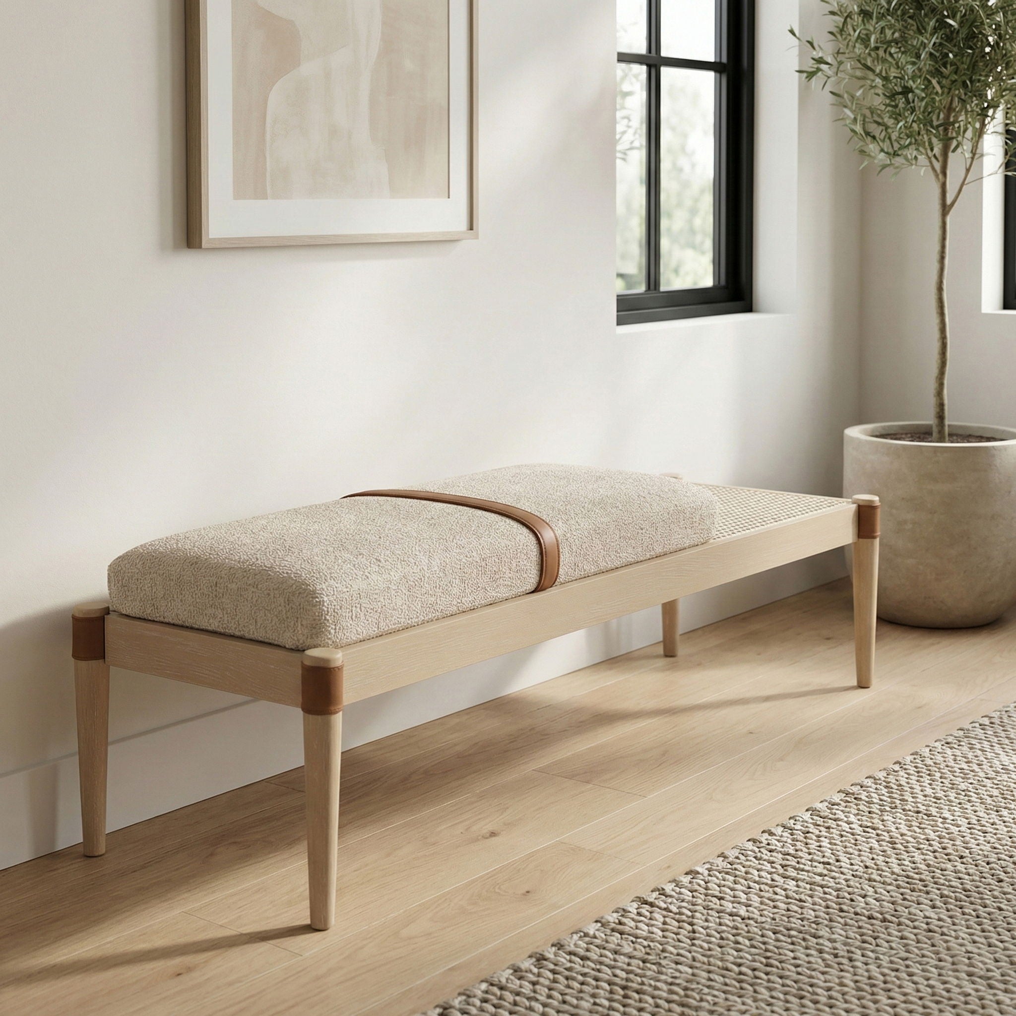 Nara - Linen Textured Fabric Upholstered Bench - Painted Natural - Urban Living Furniture (Los Angeles, CA)