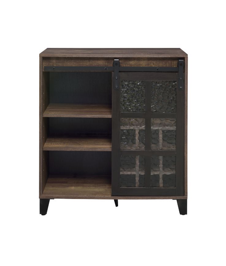 Treju - Wine Cabinet - Obscure Glass, Rustic Oak & Black Finish - Urban Living Furniture (Los Angeles, CA)