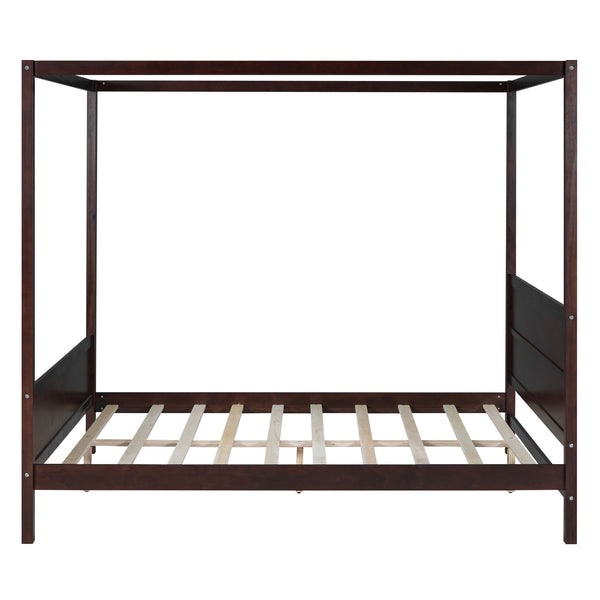 Queen Size Canopy Platform Bed With Headboard And Footboard, Slat Support Leg - Espresso