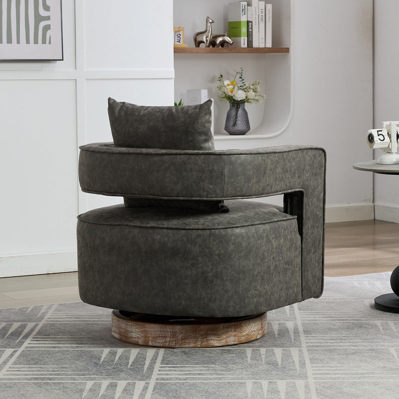 Swivel Accent Open Back Barrel Chair With Weathered Base