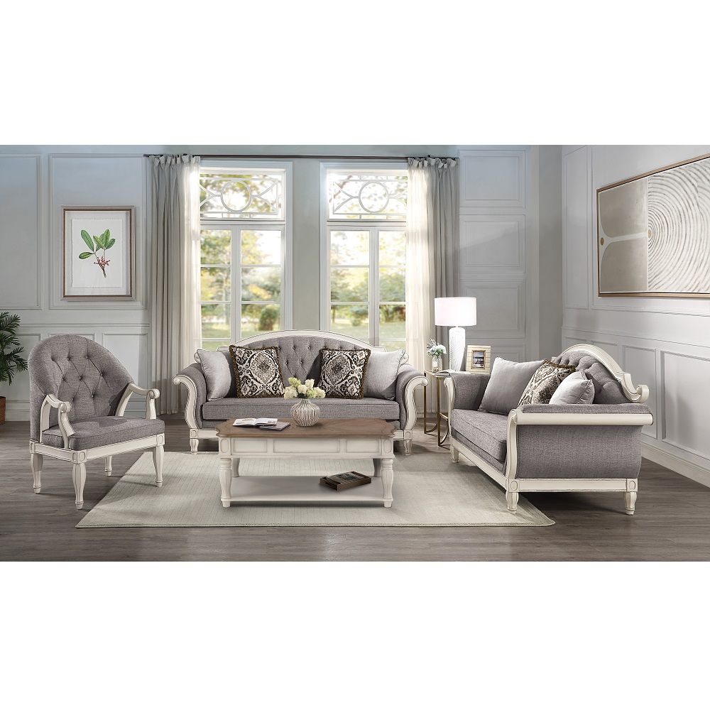 Florian - Loveseat With 3 Pillows - Gray Fabric & Antique White - Urban Living Furniture (Los Angeles, CA)