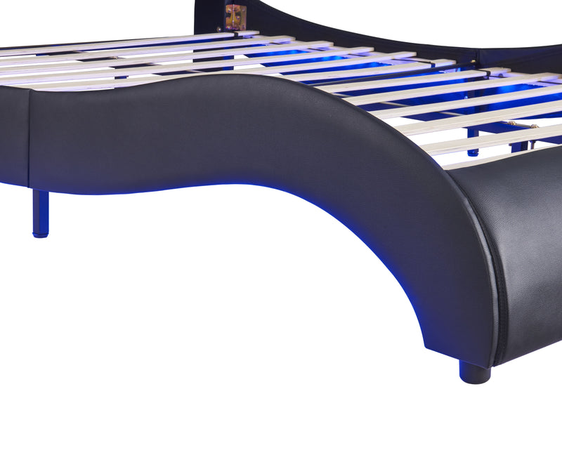 Upholstered Platform Bed With LED Light, Frame Slatted