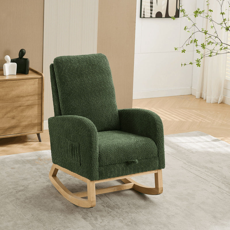 Rocking High Back Glider Chair With Retractable Footrest, Side Pocket