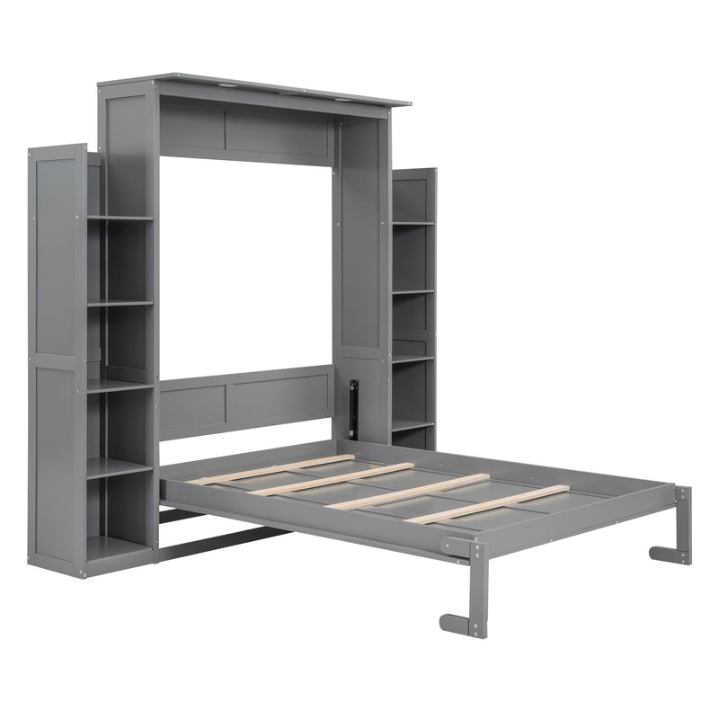 Wall Murphy Bed With Shelves And LED Lights