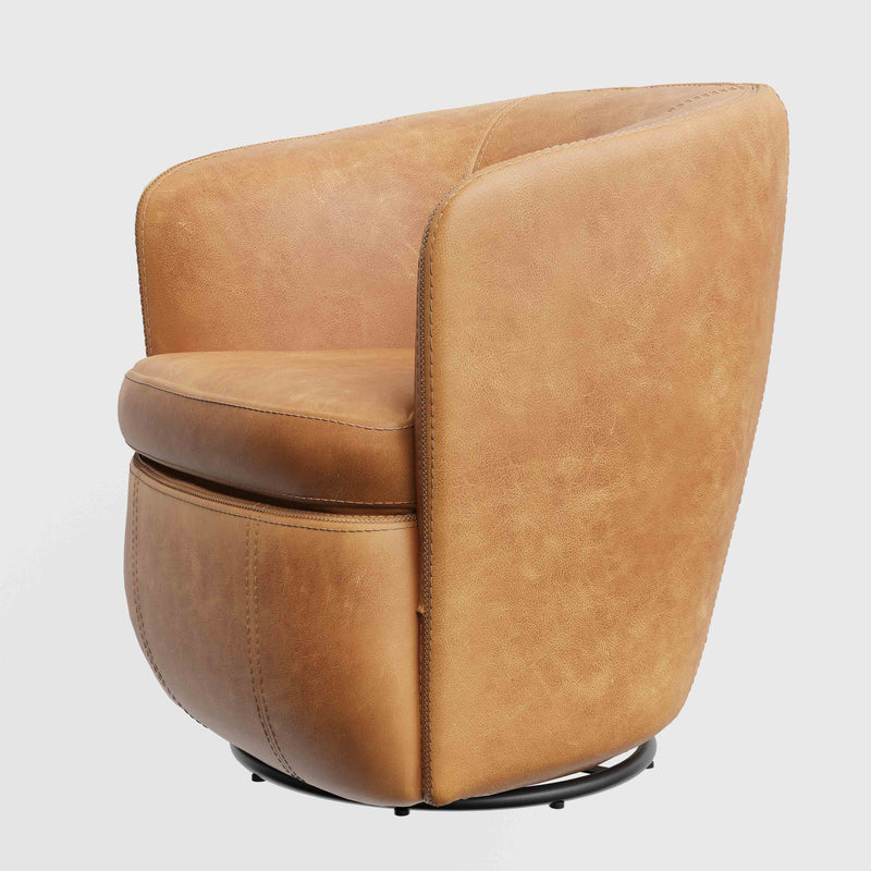 Barolo - 100% Italian Leather Swivel Club Chair (Set of 2)