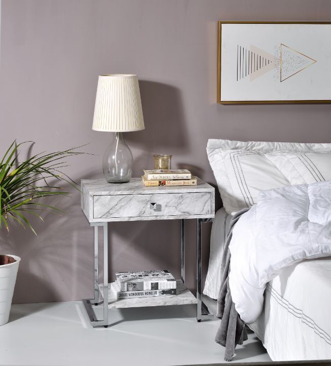 Wither - Accent Table - White Printed Faux Marble & Chrome - Urban Living Furniture (Los Angeles, CA)