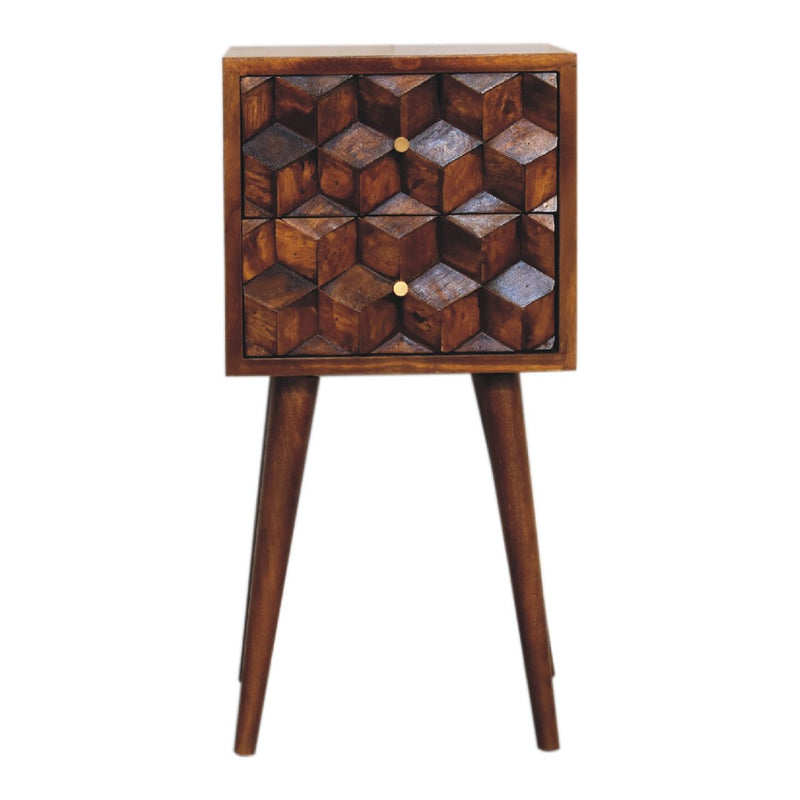 Mini Cube 2 Drawer Nightstand - Chestnut