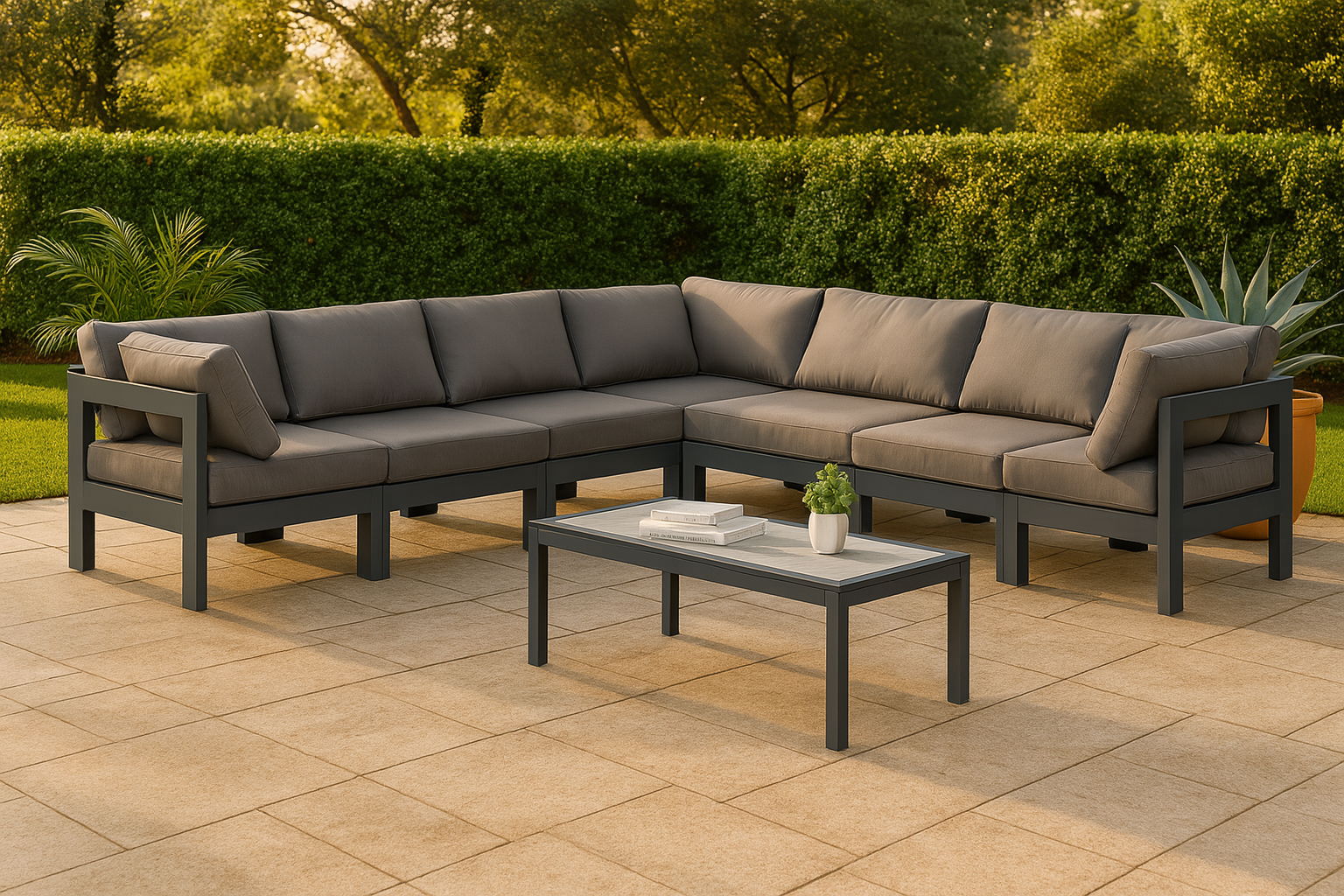 Nizuc - Outdoor Patio 7 Piece Modular Sectional With Gray Frame - Urban Living Furniture (Los Angeles, CA)