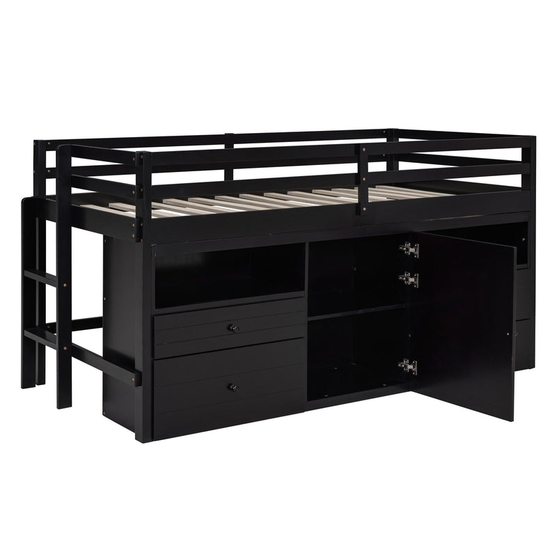 Loft Bed With 4 Drawers, Underneath Cabinet And Shelves