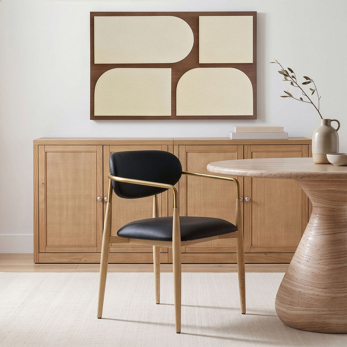 Ronda - Vegan Leather Upholstered Dining Arm Chair - Natural Legs