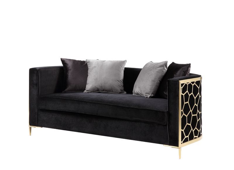 Fergal - Loveseat - Black Velvet & Gold Finish - Urban Living Furniture (Los Angeles, CA)