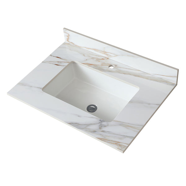 Elegant Vanity Top With Undermount Sink And Backsplash, Sintered Stone