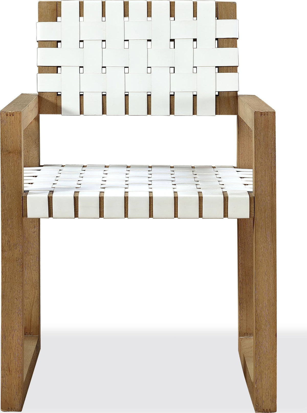 One - Woven Leather And Solid Wood Dining Arm Chair - White And Bisque