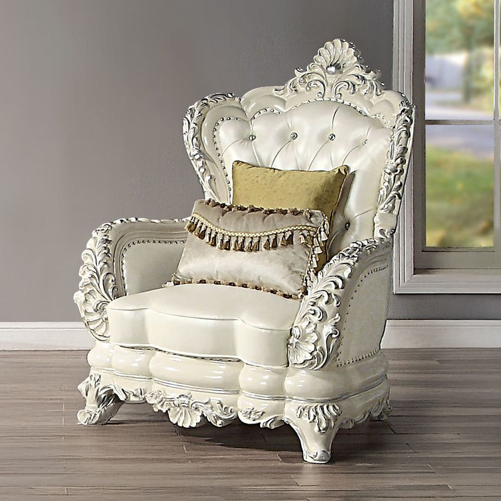 Adara - Chair With 2 Pillows - Pearl White Synthetic Leather & Antique White - Urban Living Furniture (Los Angeles, CA)