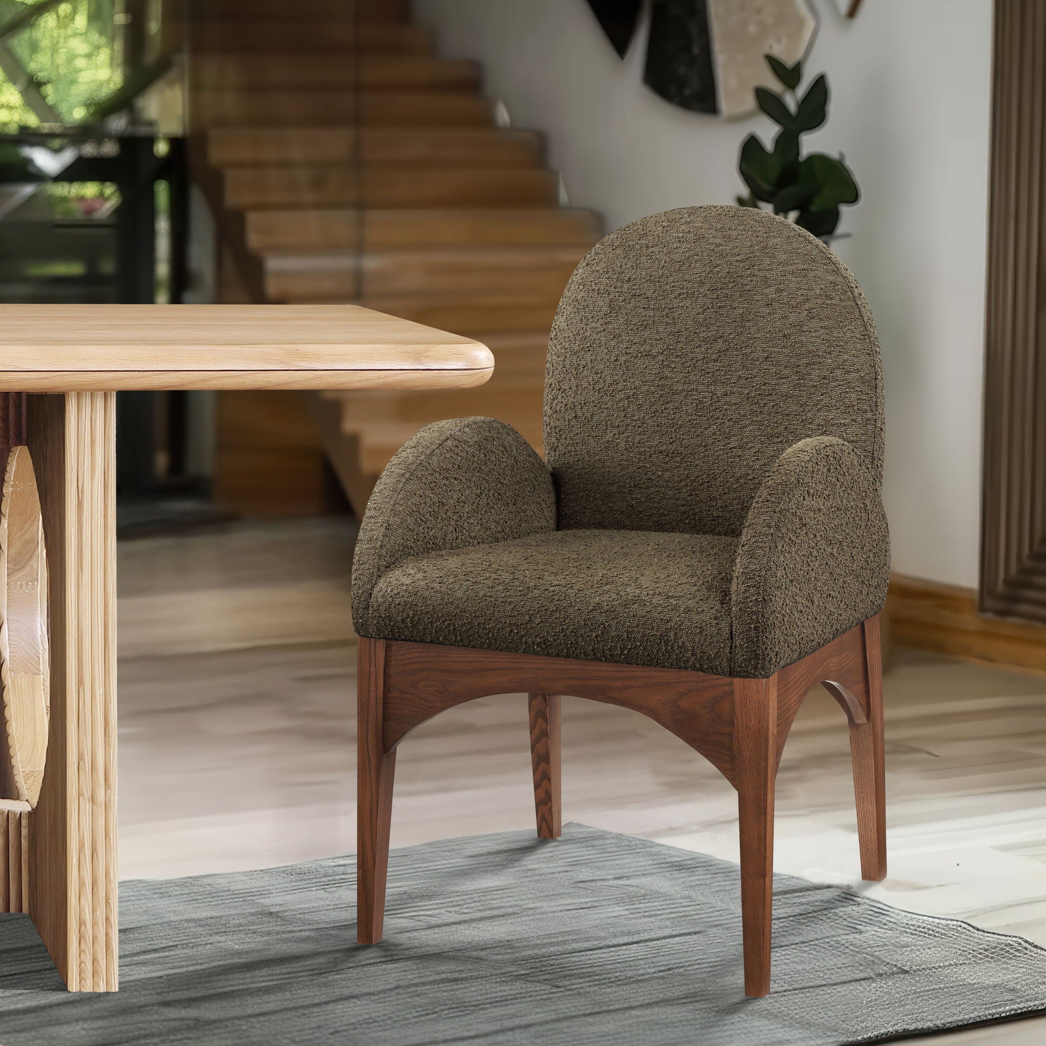 Waldorf - Boucle Dining Arm Chair With Brown Legs - Urban Living Furniture (Los Angeles, CA)