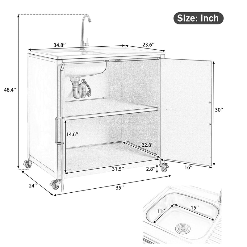 Outdoor Movable Kitchen Sink Patio Modular Kitchen Sink Station With Cabinet For Garden, Patio, Backyard - Matte Black