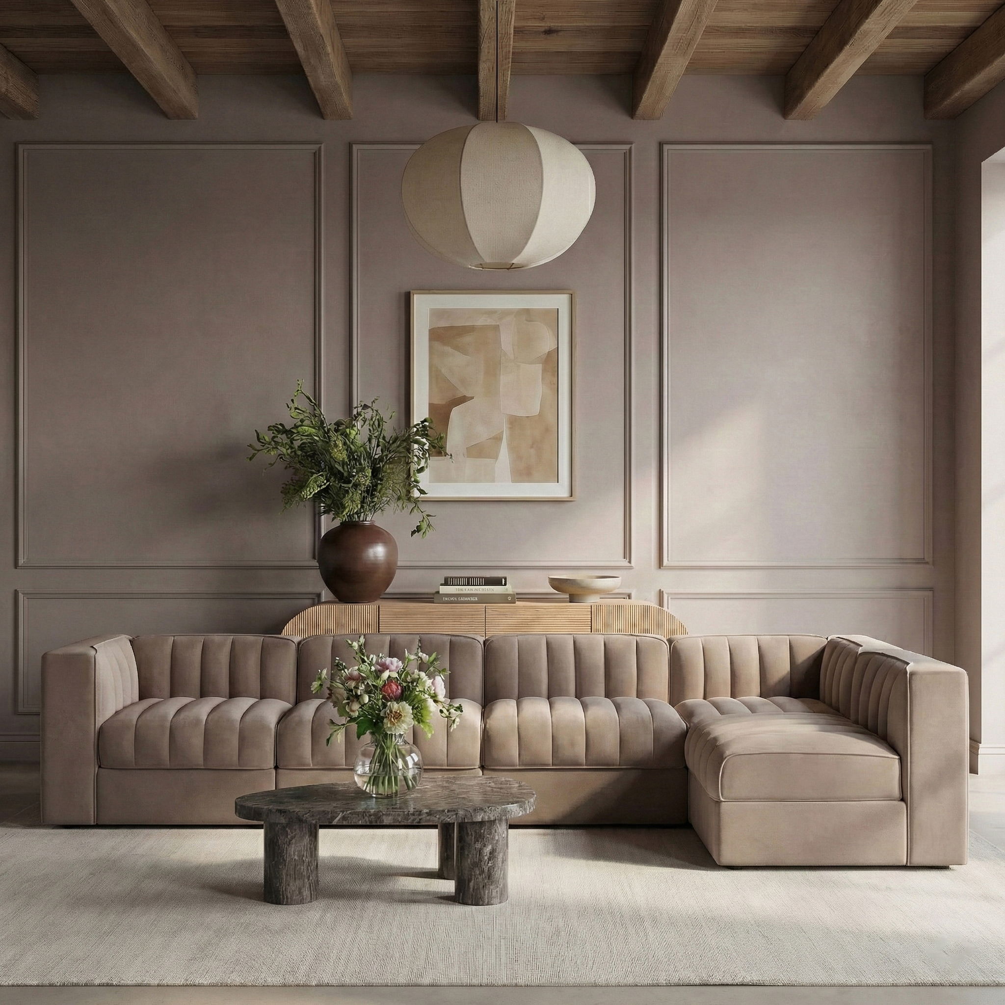 Rummi - Velvet Performance Fabric Upholstered 5 Piece Modular Sectional, L-Shaped (Right) - Urban Living Furniture (Los Angeles, CA)