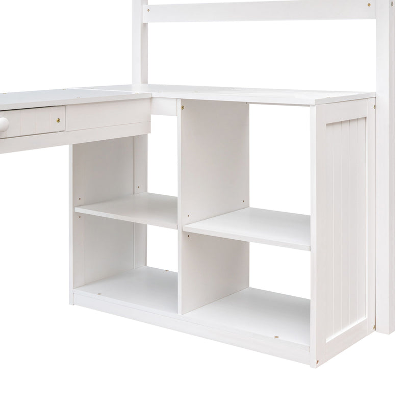 Loft Bed With Drawers, Cabinet, Shelves With Desk