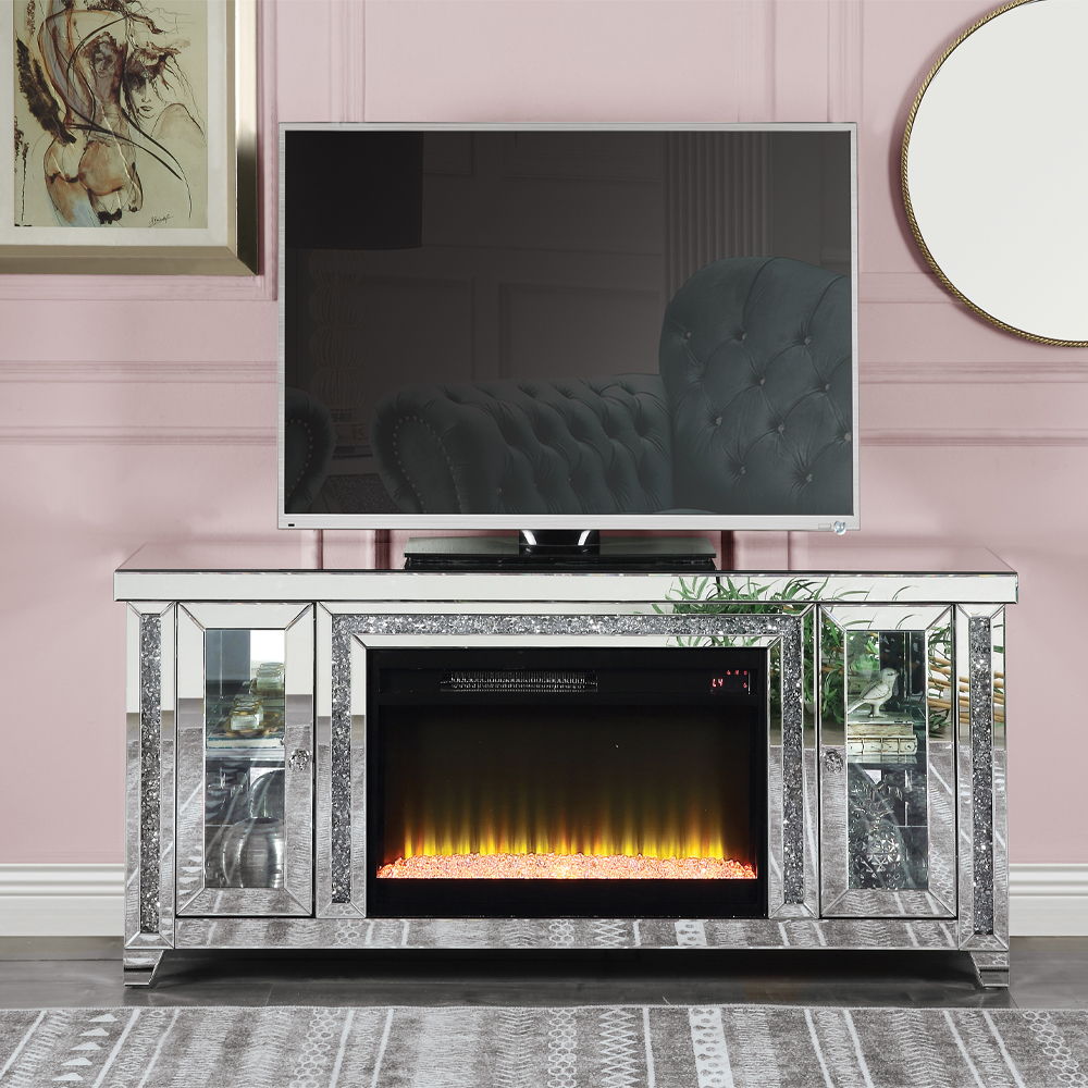 Noralie - TV Stand With Fireplace & LED - Mirrored & Faux Diamonds - Urban Living Furniture (Los Angeles, CA)