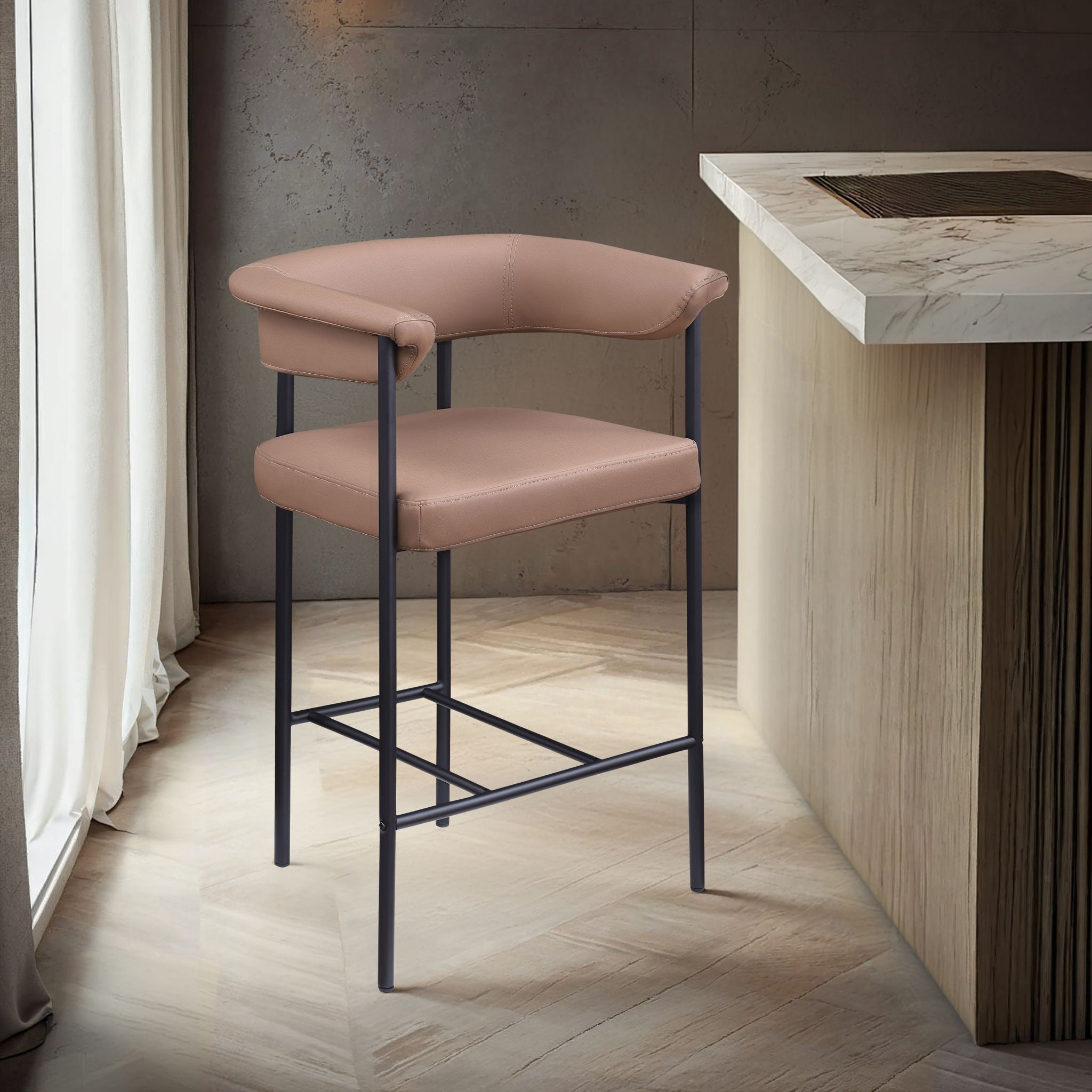 Malin - Faux Leather Counter Stool (Set of 2) - Tan - Urban Living Furniture (Los Angeles, CA)